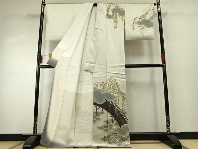 平和屋着物 銀座きしや 訪問着 手描き 駒刺繍 風景文 暈し染め 金糸 金彩 たとう紙付き 正絹 fy
