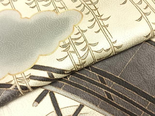 平和屋着物●銀座きしや　訪問着　手描き　駒刺繍　風景文　暈し染め　金糸　金彩　たとう紙付き　正絹　逸品　AABD8724fy 平和屋着物○銀座きしや 訪問着 手描き 駒刺繍 風景文 暈し染め 金糸