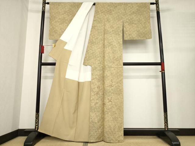 平和屋着物 結城紬 訪問着 手描き 刺繍 宝尽くし 松 正絹 ck