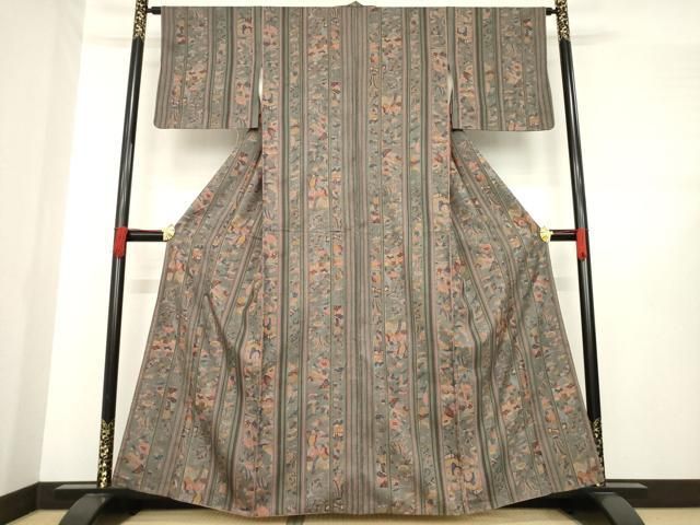 平和屋着物 上質な小紋 紬地 型染め 風景花間道 正絹 ck