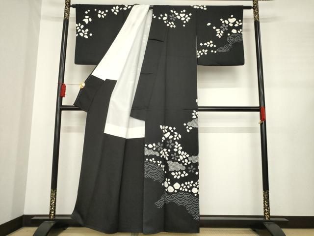 平和屋着物 訪問着 総絞り 雲重ね花文 黒地 正絹 ck