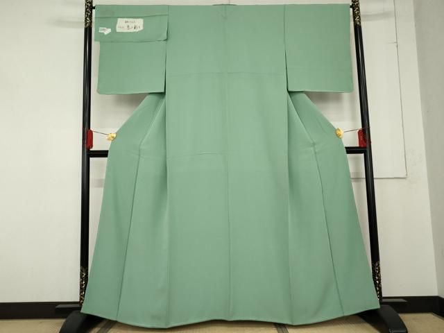 平和屋着物 上質な色無地 草木染 京の彩り 青磁色 反端付き 正絹 cs