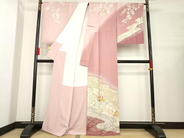 平和屋着物 訪問着 駒刺繍 雪輪流水花文 金彩 正絹 ck