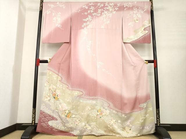 平和屋着物 訪問着 駒刺繍 雪輪流水花文 金彩 正絹 ck