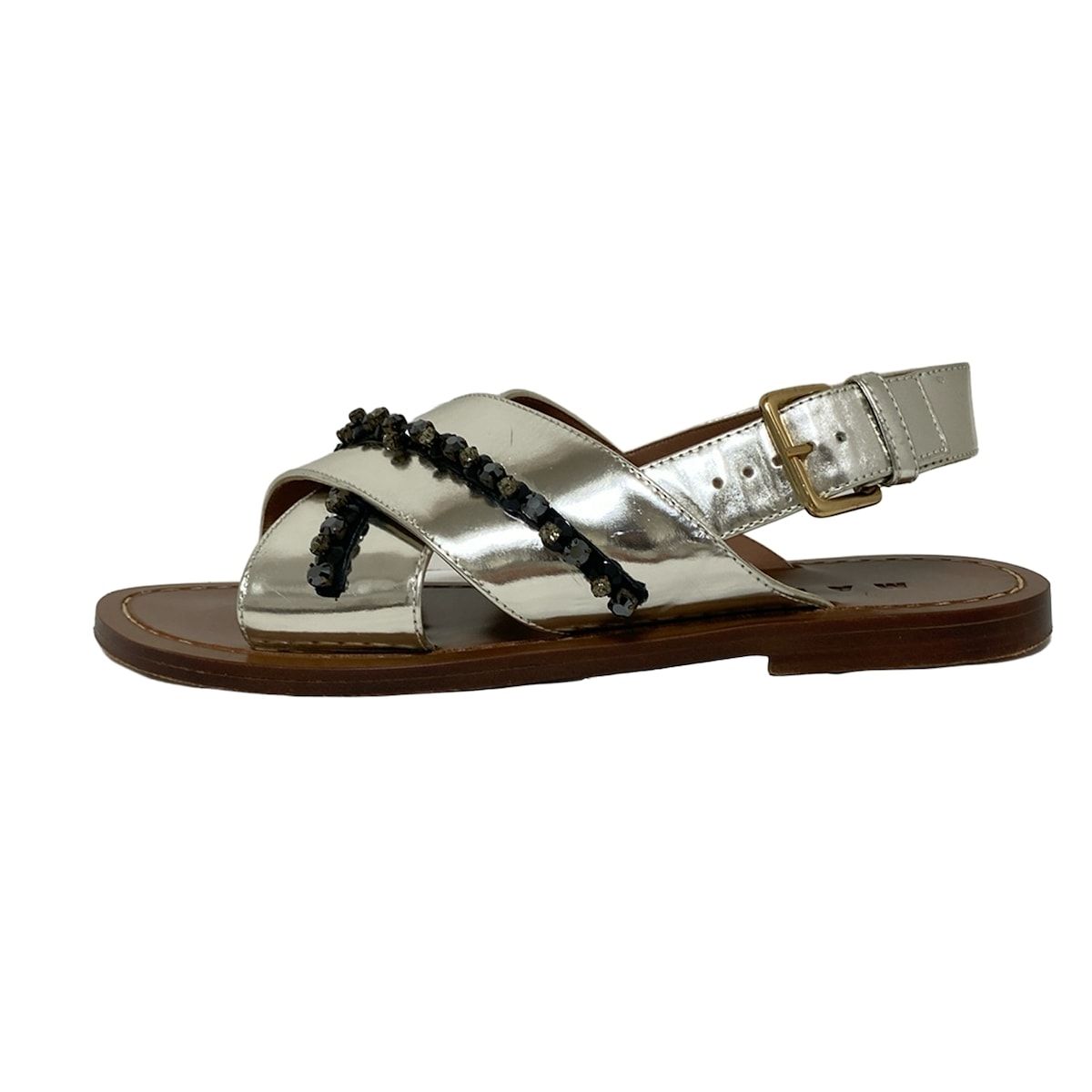 MARNI(マルニ) サンダル 38 レディース - シルバー×黒 ラインストーン