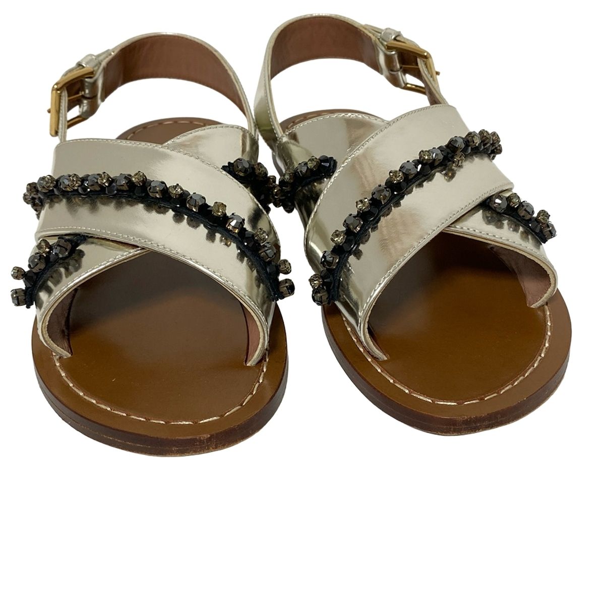 MARNI(マルニ) サンダル 38 レディース - シルバー×黒 ラインストーン