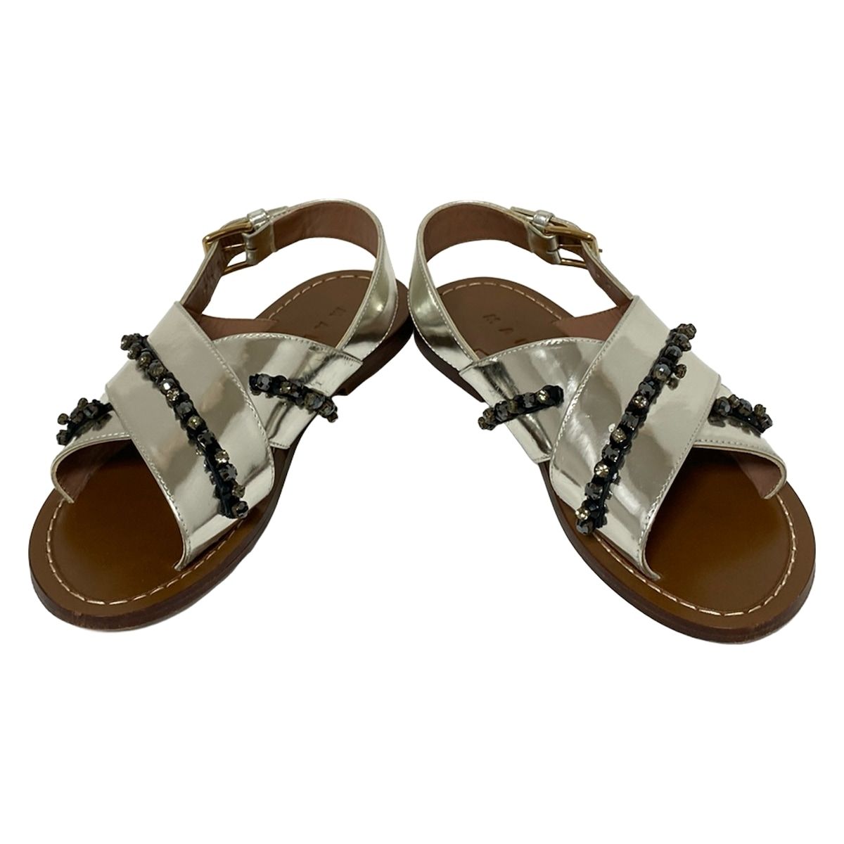 MARNI(マルニ) サンダル 38 レディース - シルバー×黒 ラインストーン