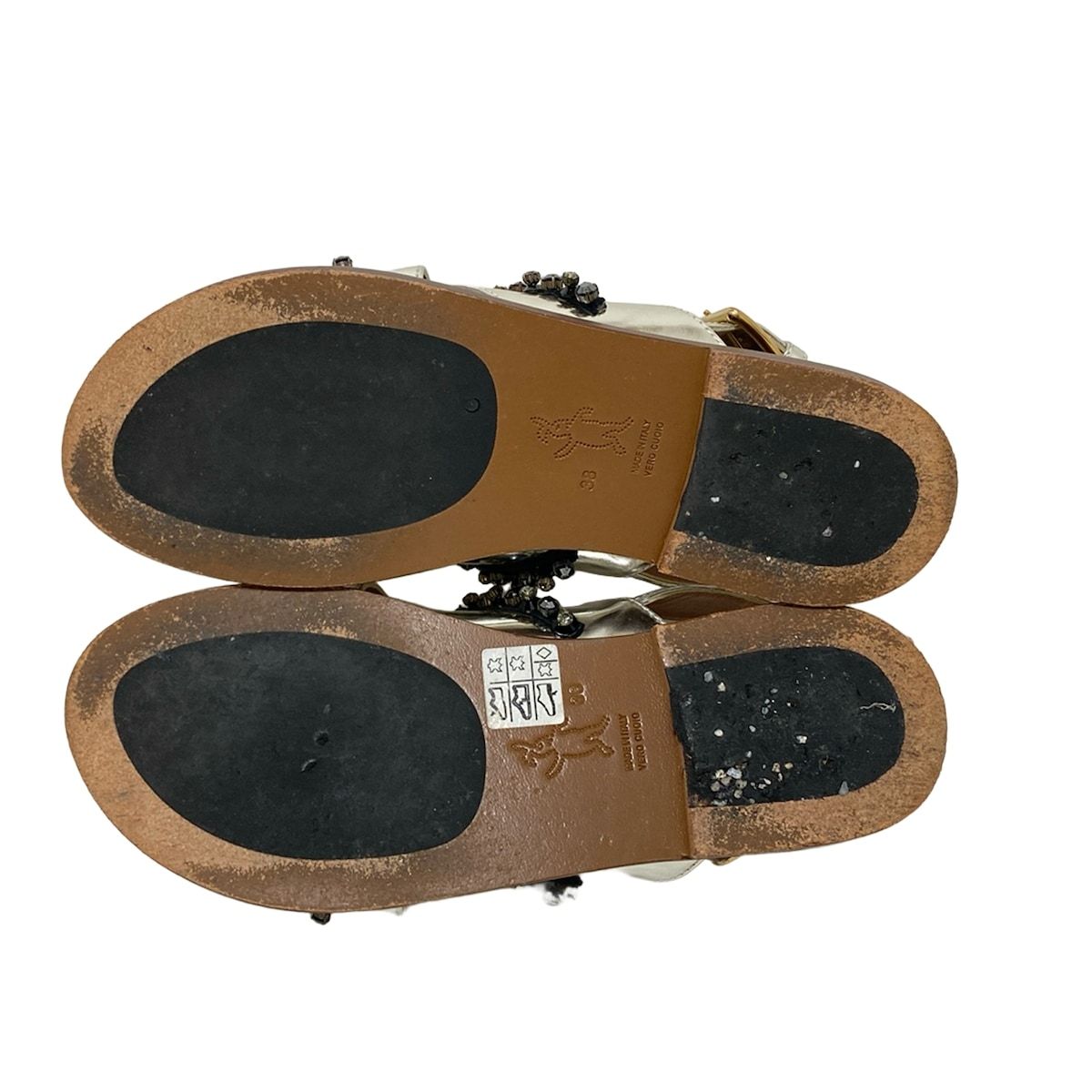 MARNI サンダル　38 MARNI(マルニ) サンダル 38 レディース - シルバー×黒 ラインストーン