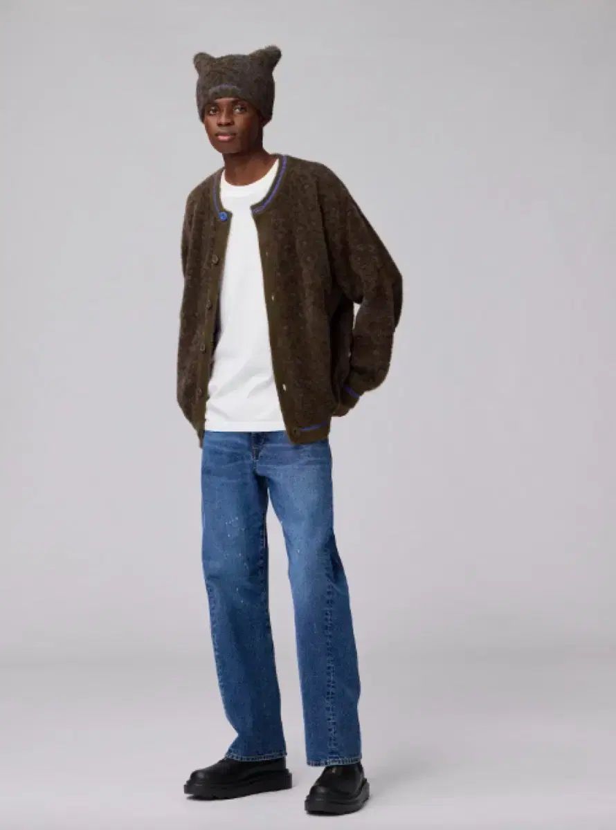 XL GU x undercover シャギー クルーネック カーディガン オリーブ