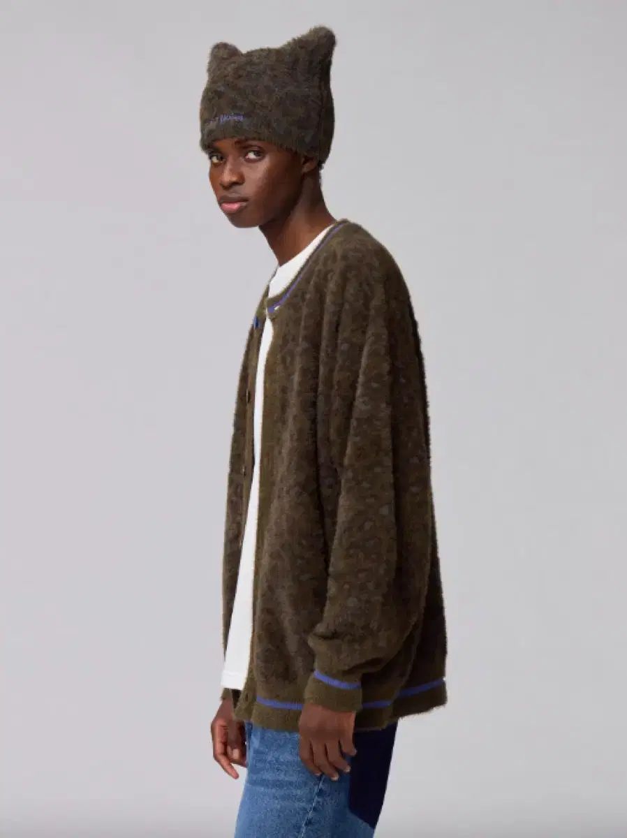 XL GU x undercover シャギー クルーネック カーディガン オリーブ