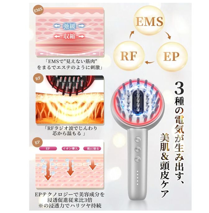電気ブラシ (電動 頭皮ブラシ 美顔器 頭皮 フェイス ボディ 小顔 電気ブラシ 電動 頭皮ブラシ 美顔器 頭皮 フェイス ボディ ems RF EP