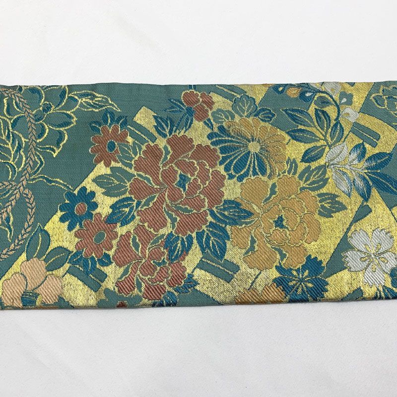 512an102◇アンティーク名古屋帯 花筏 菊 椿 橘 金糸 大正ロマン