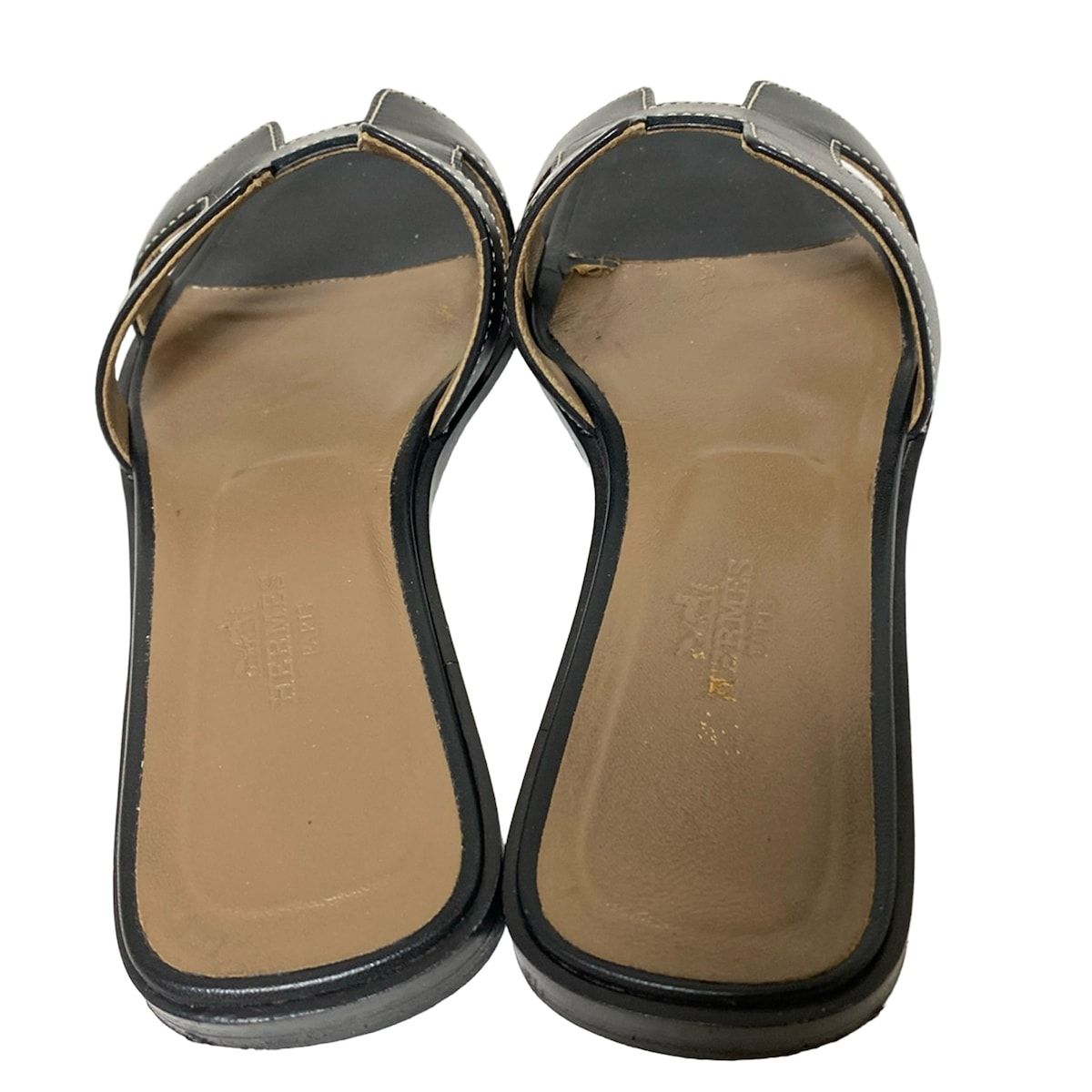  HERMES エルメス ミュール 351 2 レディース オラン 黒 アウトソール張替済 レザー ミュール サンダル ミュール