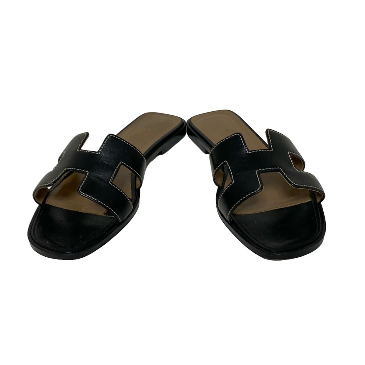 HERMES エルメス ミュール 351 2 レディース オラン 黒 アウトソール張替済 レザー