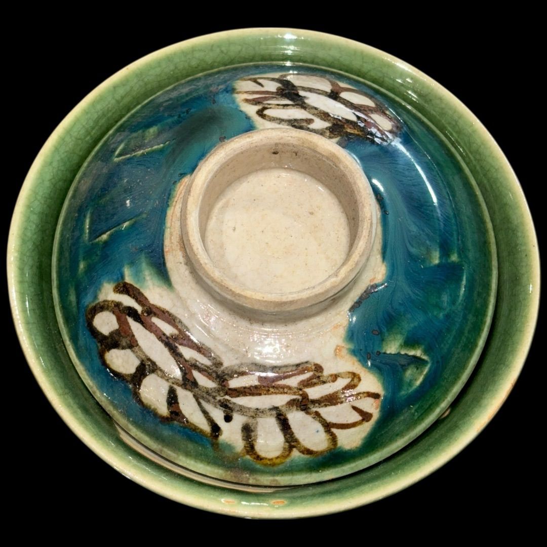 某有名オークション購入 戦前 作家銘あり 織部焼 お椀 蓋つき椀 食器