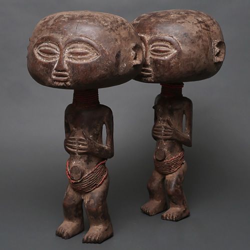 アフリカ カメルーン ティカ族 ペア 立像 人形 No 1 アフリカンアート 木彫り 彫刻 アフリカン雑貨
