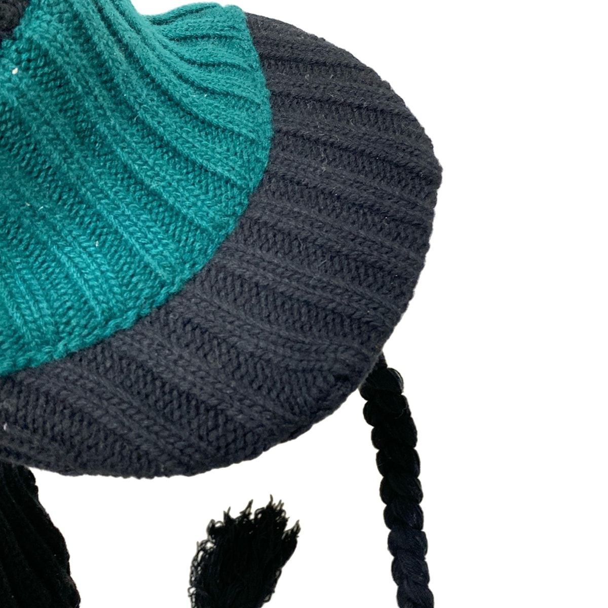  MARNI マルニ ニット帽 M 黒 ダークグリーン ウール ニット帽 ビーニー 帽子