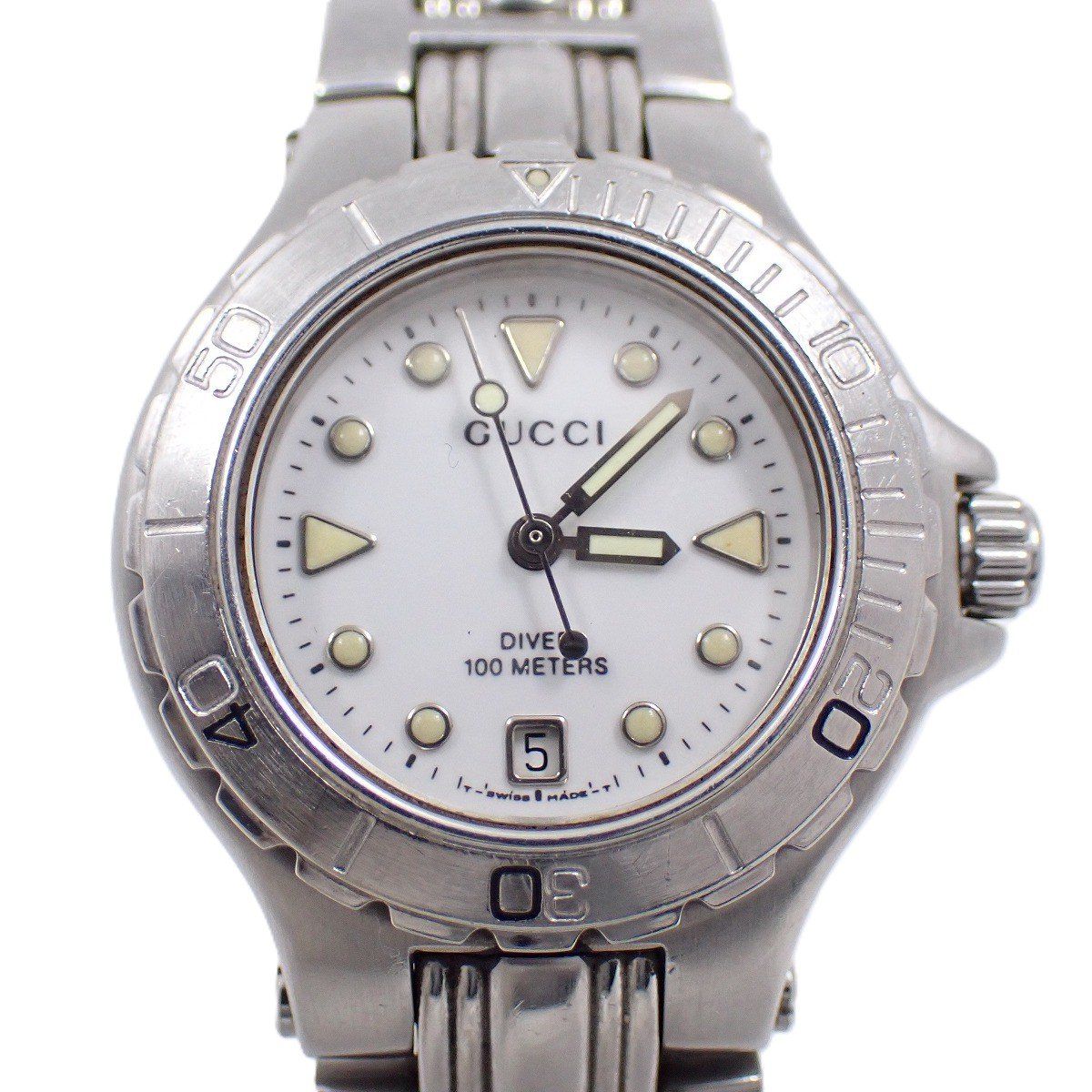 グッチ 9750 L ダイバー型 クォーツ レディース 腕時計 白文字盤 SSベルト