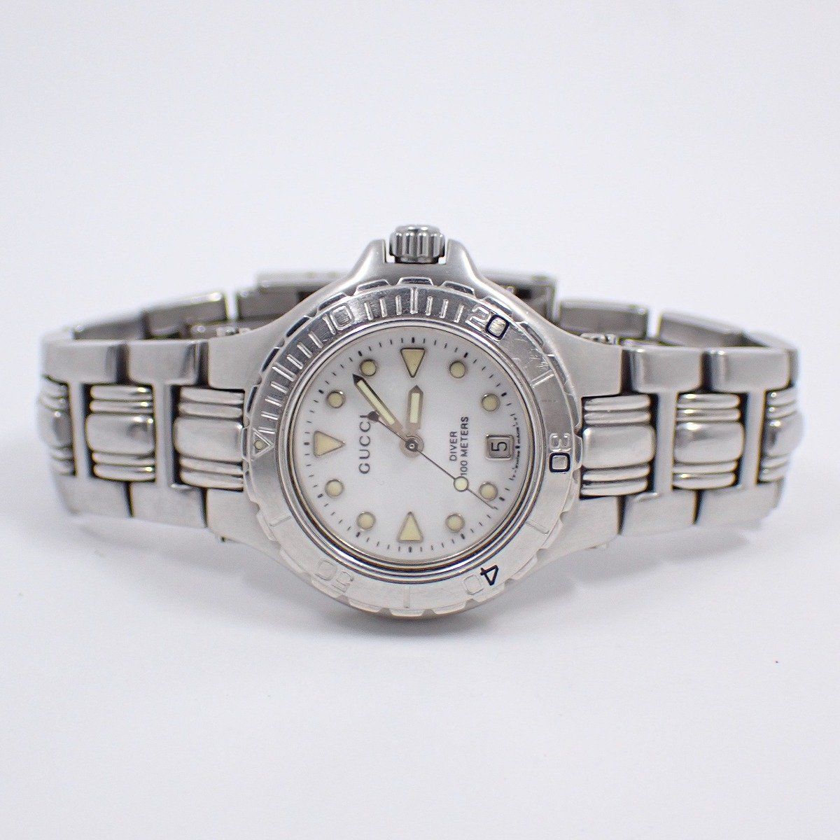 グッチ 9750 L ダイバー型 クォーツ レディース 腕時計 白文字盤 SSベルト