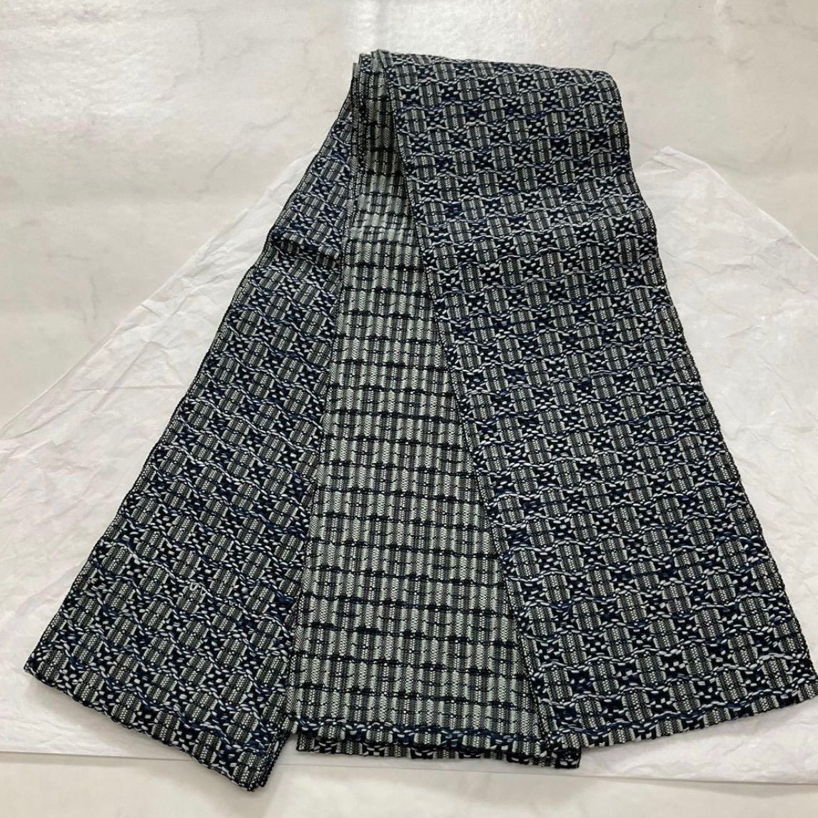 kimono one kimonoarisa 厳選 同然みちのく花織 青 正絹 半幅帯半巾帯小袋帯 長尺 413㎝