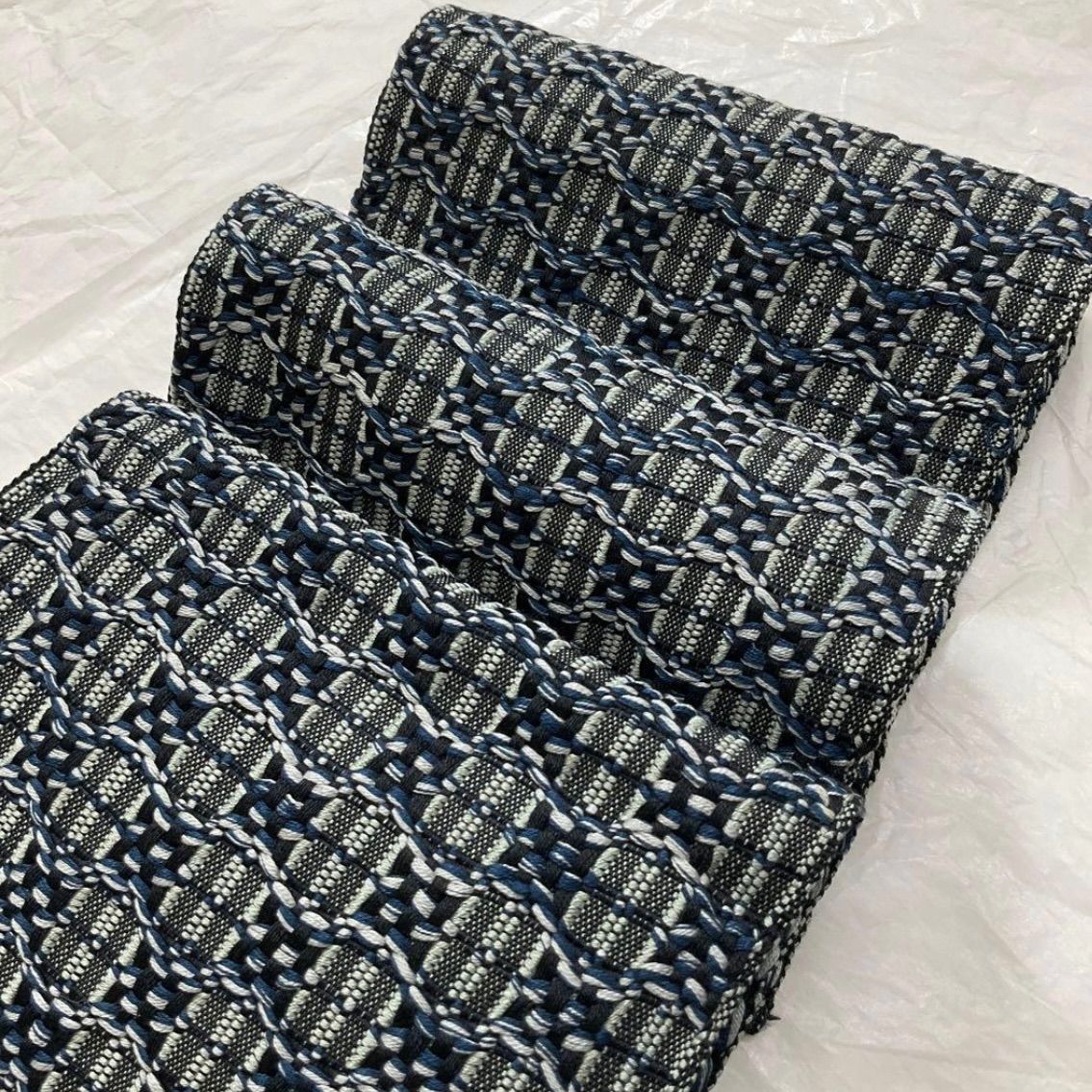 kimono one kimonoarisa 厳選 同然みちのく花織 青 正絹 半幅帯半巾帯小袋帯 長尺 413㎝