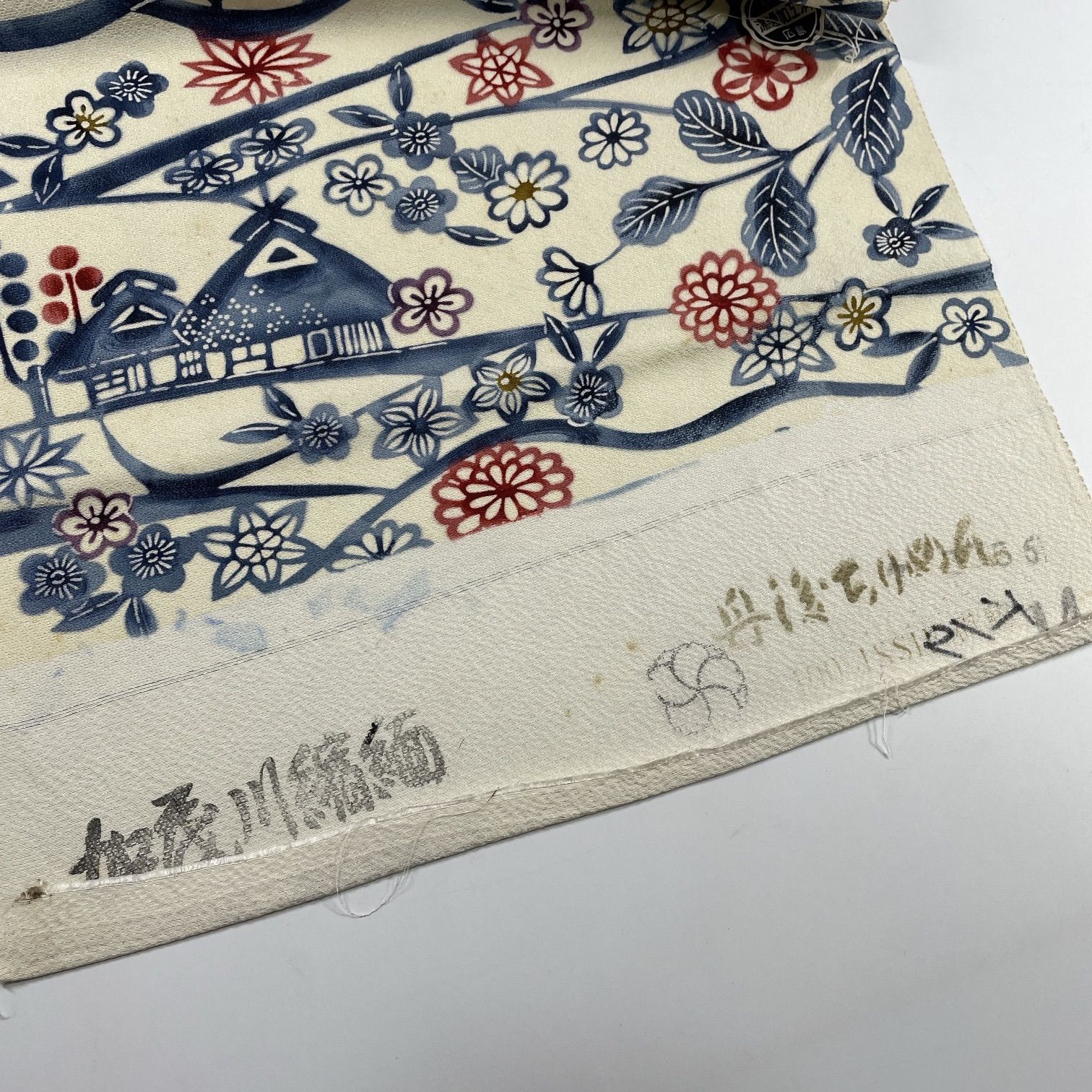 小紋 着尺 反物 1本 正絹 同梱購入歓迎 四季の花 家屋柄 リメイク用