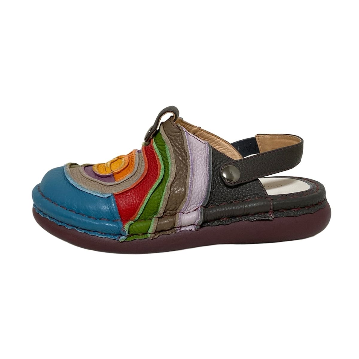 Estacion エスタシオン サンダル M レディース ダークグレー ブルー マルチ レザー