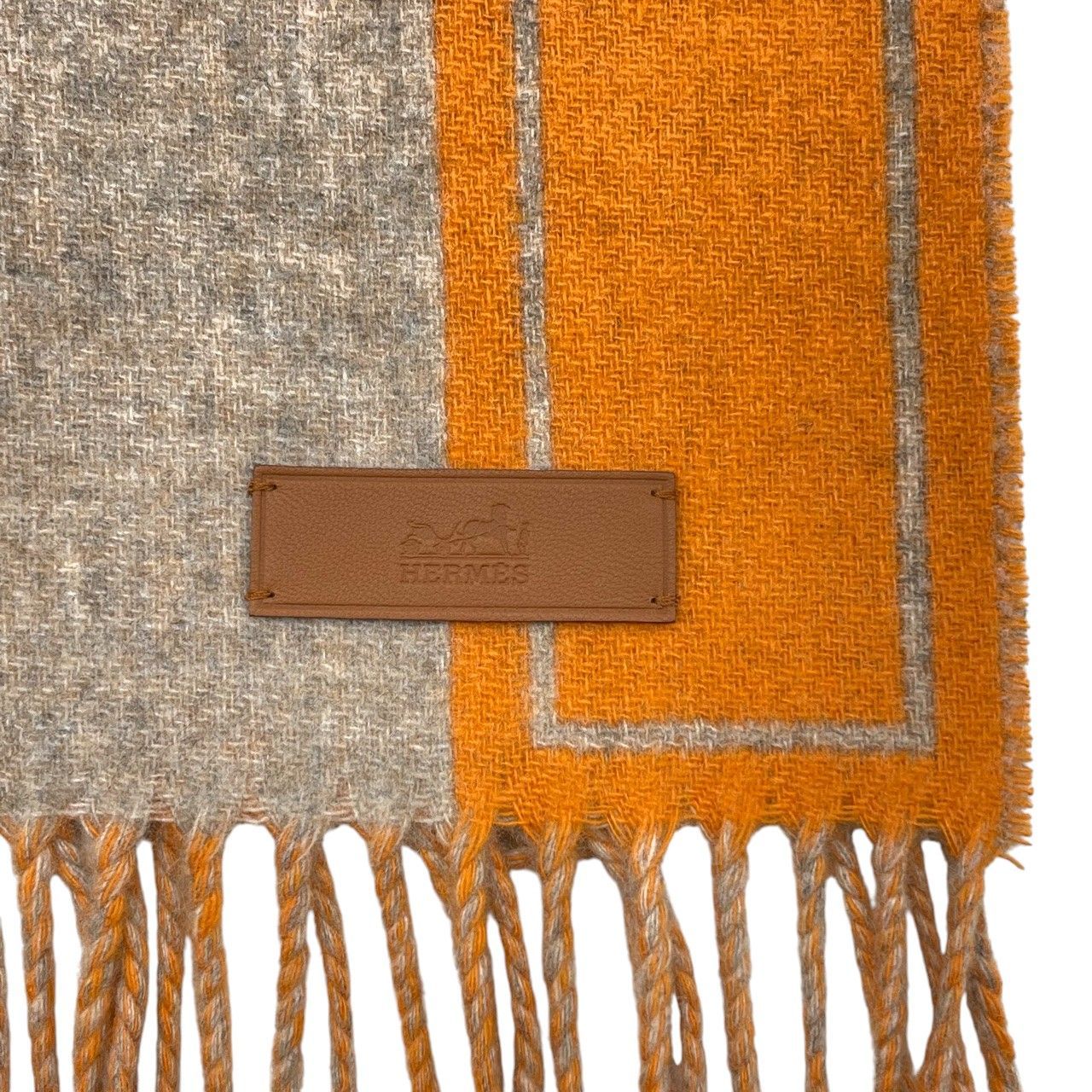 エルメス マフラー クレ・ドゥ・H 30×160 ベージュ・シネ / オレンジ