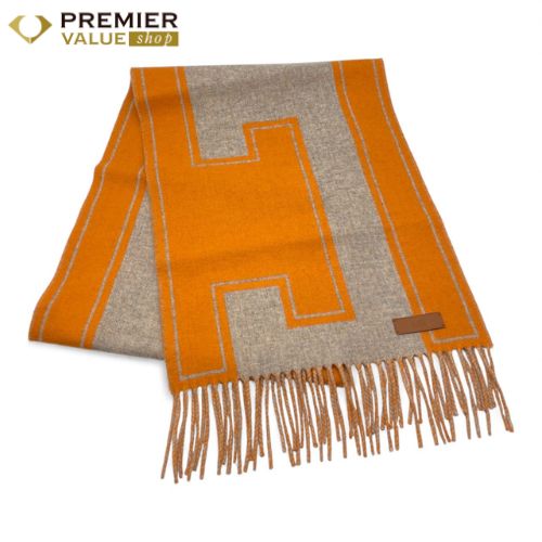 エルメス マフラー クレ・ドゥ・H 30×160 ベージュ・シネ / オレンジ