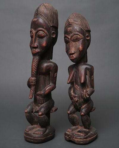 アフリカ コートジボワール バウレ族 ペア 座像 立像 人形 No 4 アフリカンアート 木彫り 彫刻 アフリカ雑貨
