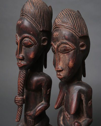 アフリカ コートジボワール バウレ族 ペア 座像 立像 人形 No,4
