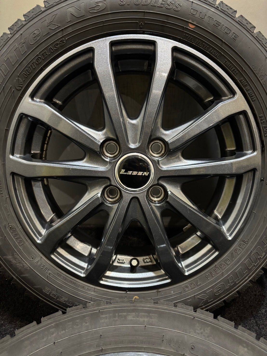 155 65 R 14 NorthTrek N 5 22年製 LEBEN 14インチ 4 J 45 100 H スタッドレス 4本 BOX スペーシア タント 南2 K 932