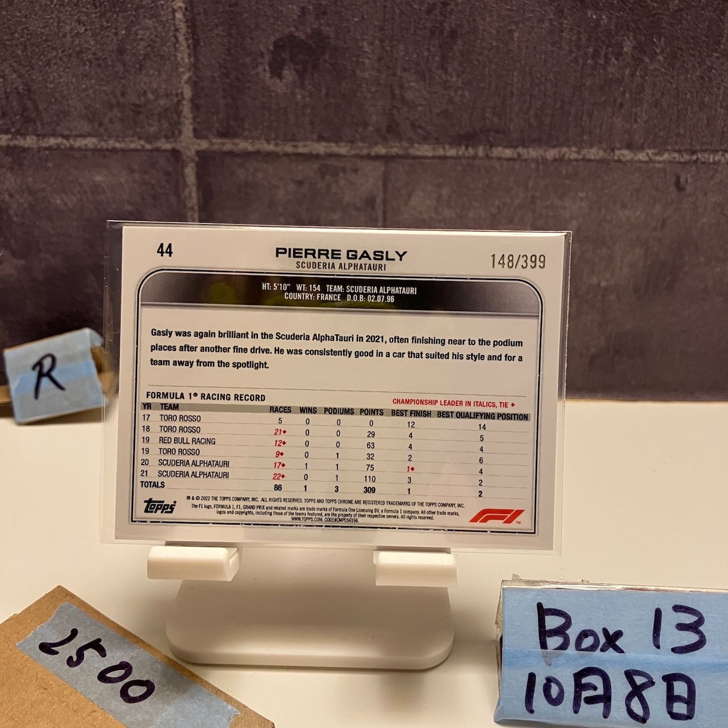 2022 Topps Chrome Pierre Gasly 148/399 直筆サインカード Scuderia