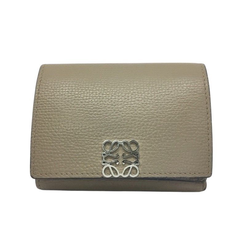 LOEWE ロエベ 三つ折り財布 コンパクトウォレット 102205 レザー ベージュ系 レディース 品 -B 質屋 か ｎ