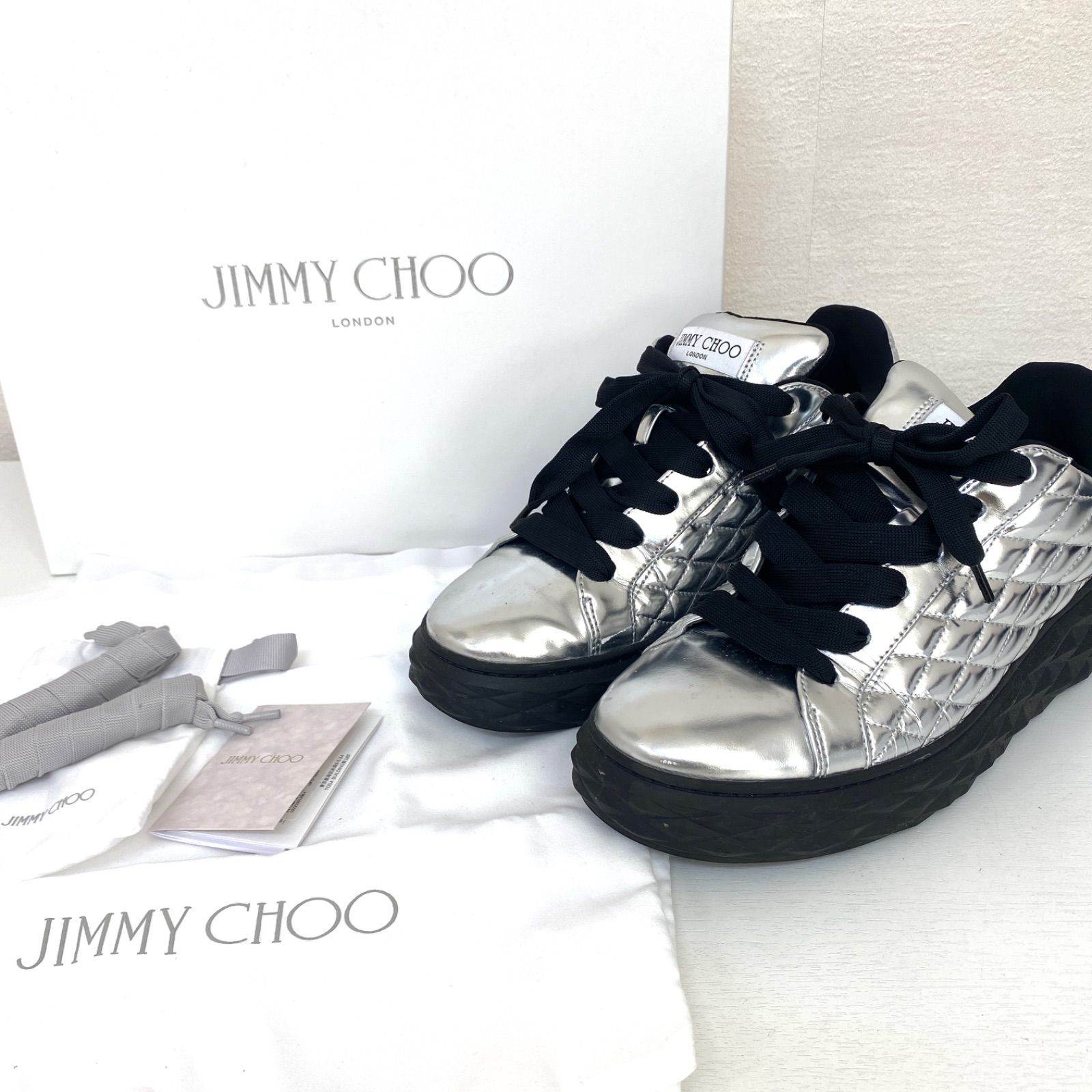 JIMMY CHOO ジミーチュウ ダイヤモンド マキシ M シルバーキルティング 