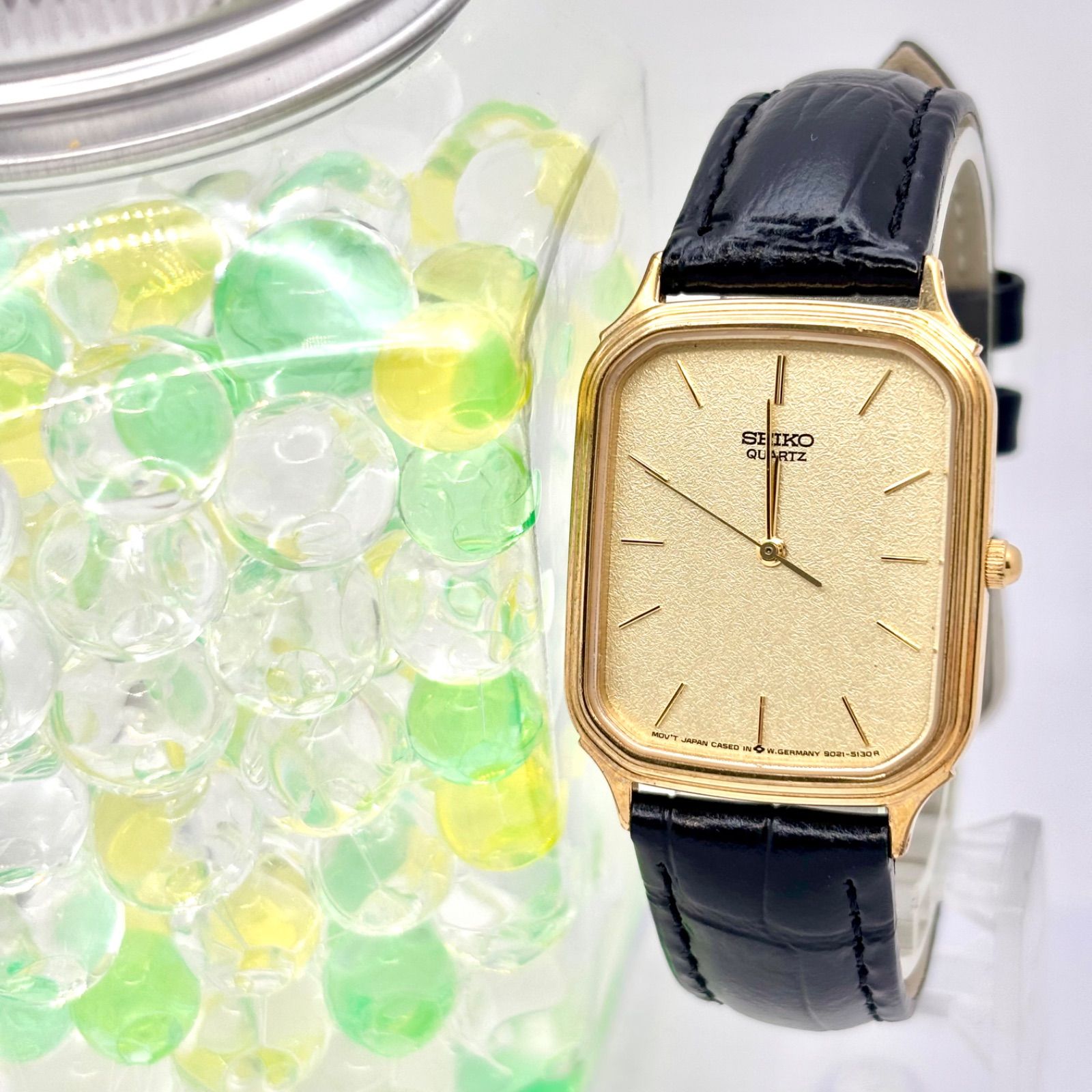 電池 SEIKO セイコー メンズ 腕時計 ゴールド レクタンギュラー 9021-5090 660080 刻印あり ベルト