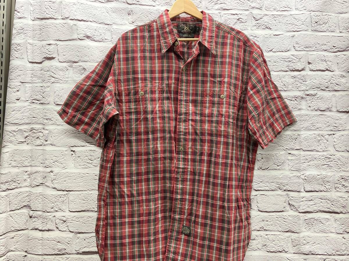 RRL RALPH LAUREN 90 s 三ツ星タグ ボックスカット ワ-クシャツ 半袖シャツ 表記サイズL チェック柄