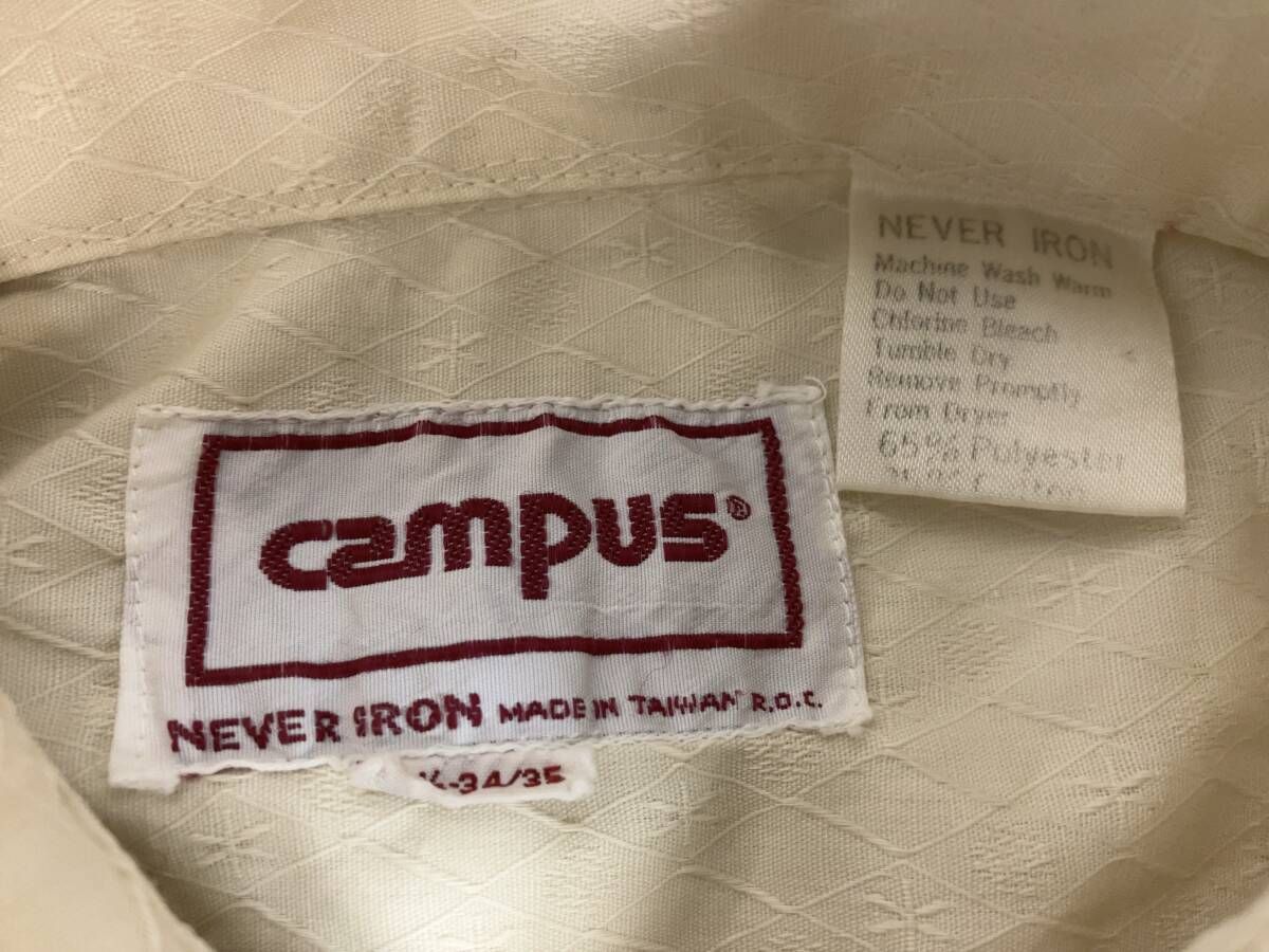 CAMPUS キャンパス 半袖シャツ 70 s ドレスシャツ コットンポリ NEVER IRON サイズM ホワイト