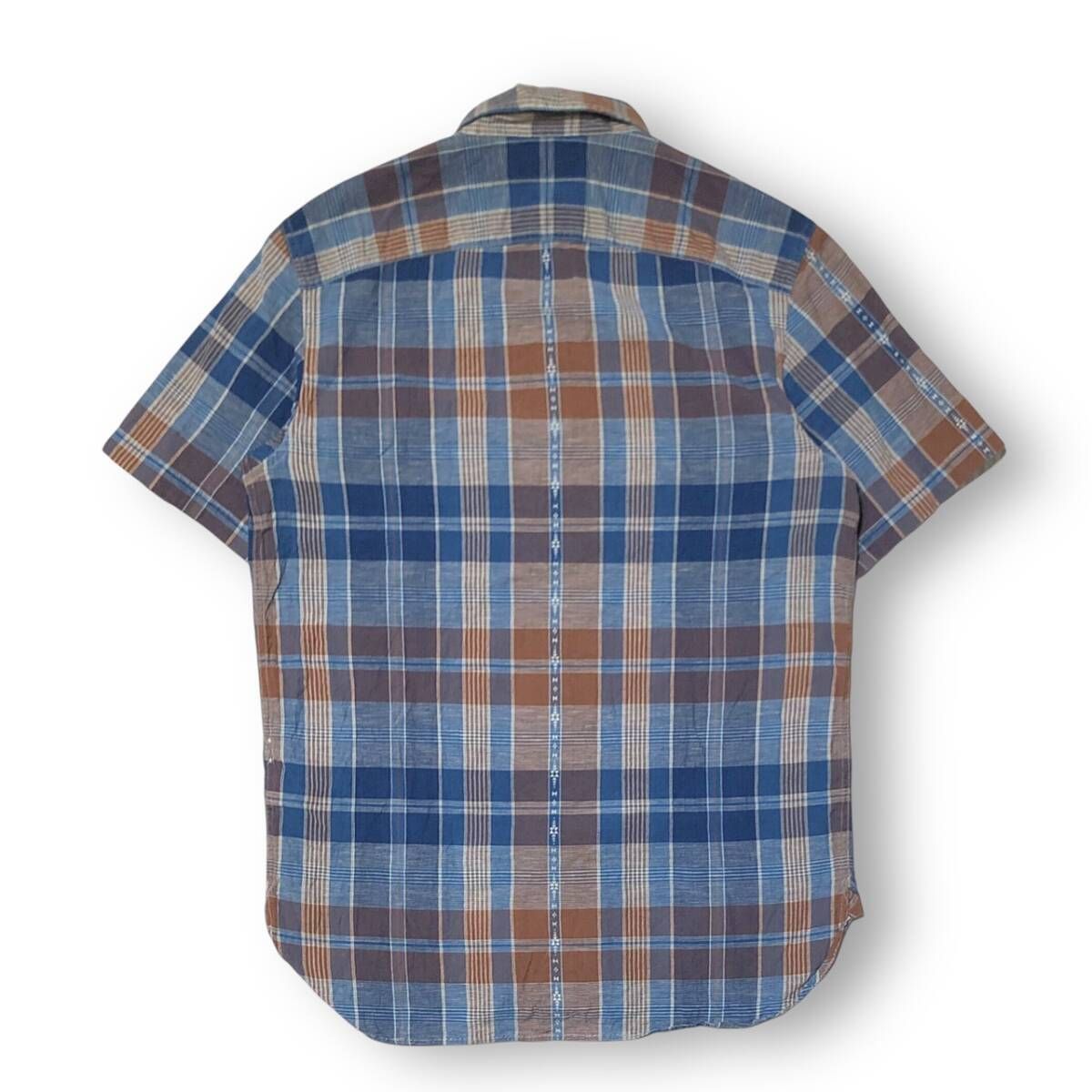 RRL RALPH LAUREN KINGS PNT SS SPORT SHIRT ブラウン ブルー サイズM ダブルアールエルラルフローレン