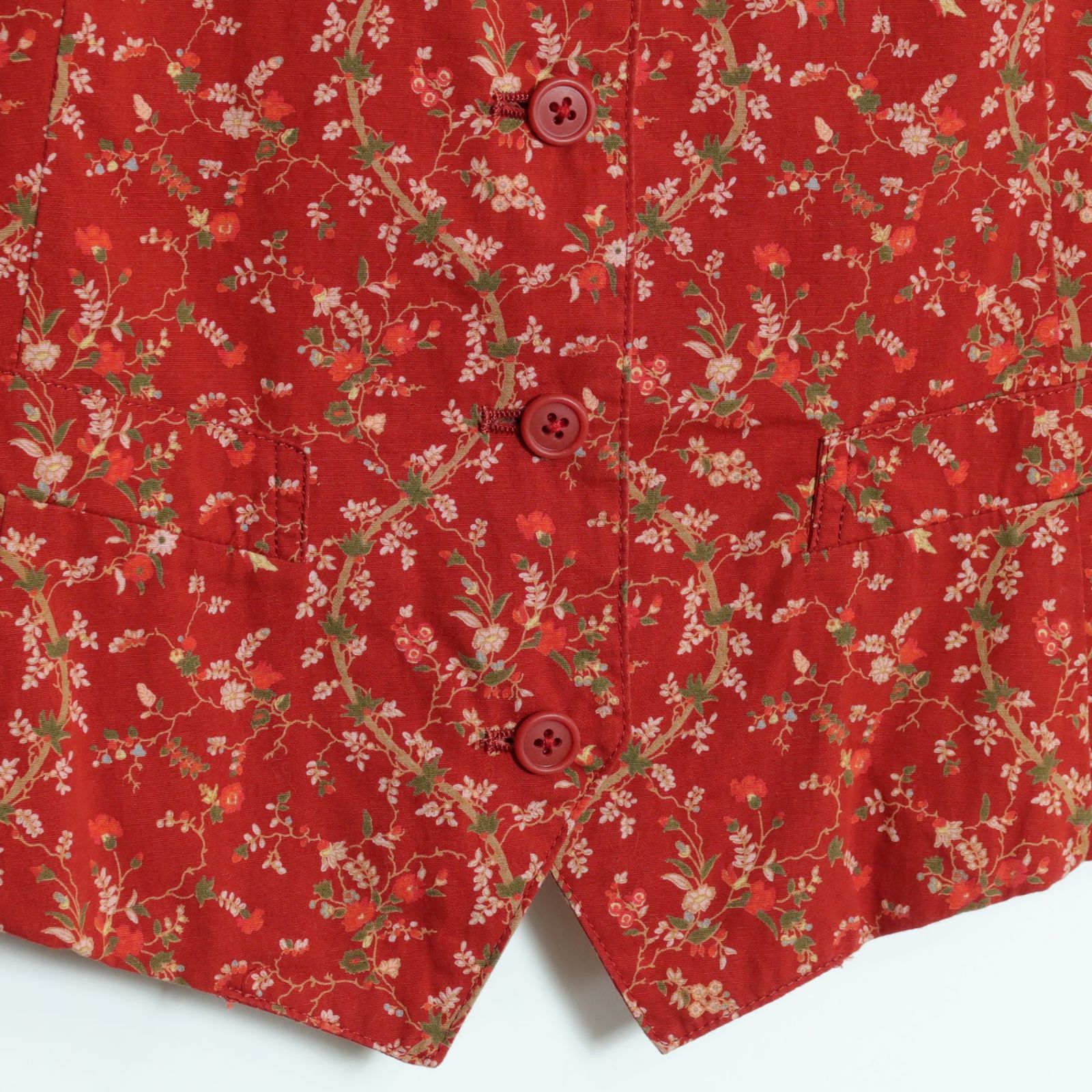 ピンクハウス☆パッチワークベスト 赤系 前開き オリチェ&花柄♪z16520