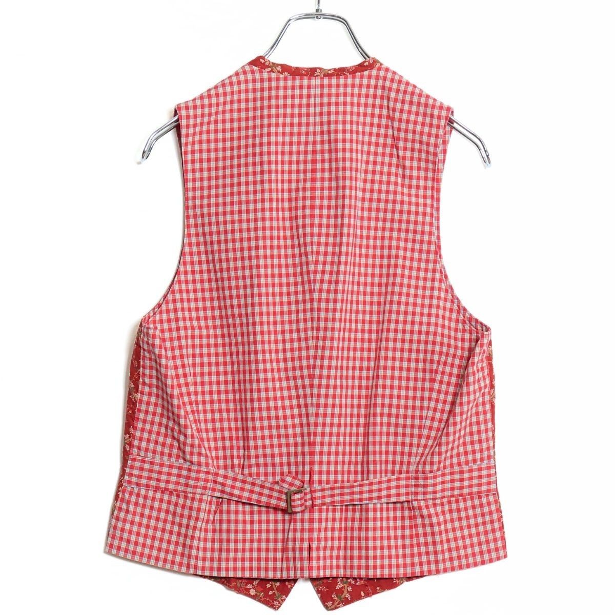 ピンクハウス☆パッチワークベスト 赤系 前開き オリチェ&花柄♪z16520