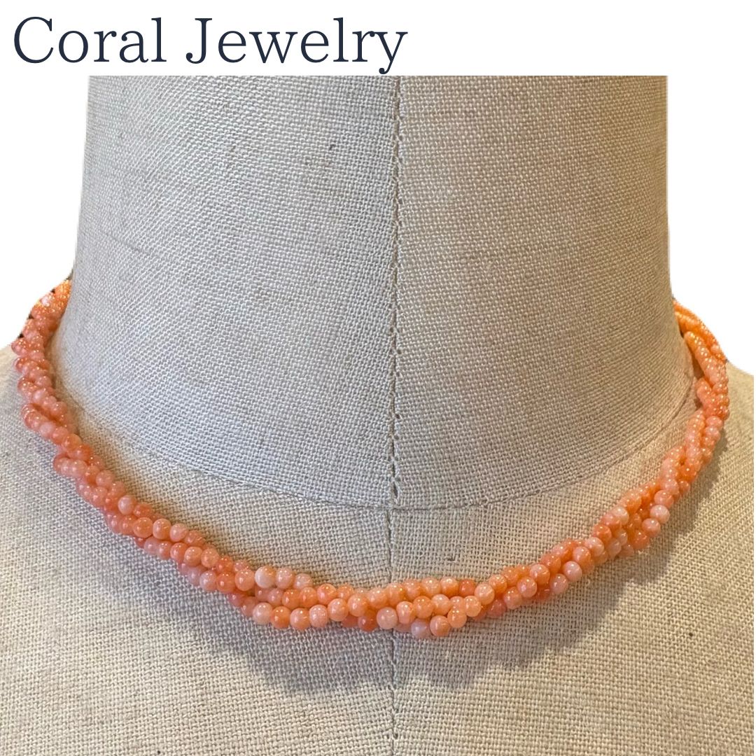 天然桃珊瑚の3連ねじりネックレス 約40cm シルバー金具 - メルカリ