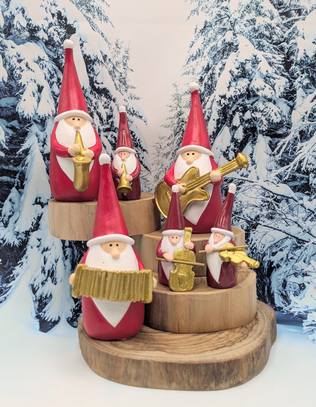 ミュージカル サンタ スタンド 6種 3段スライド切り株付き 置物 サンタクロース