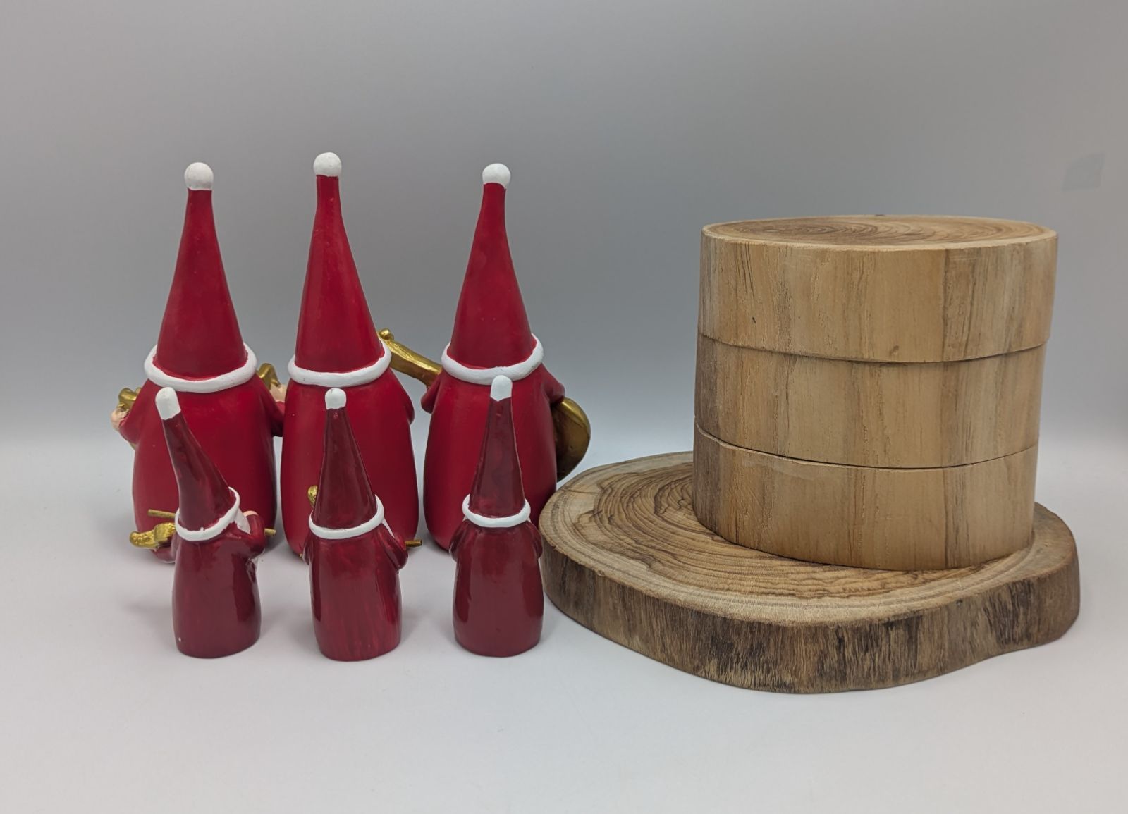  ミュージカル サンタ スタンド 6種 3段スライド切り株付き 置物 クリスマス サンタクロース 金属小物 置物 インテリア小物