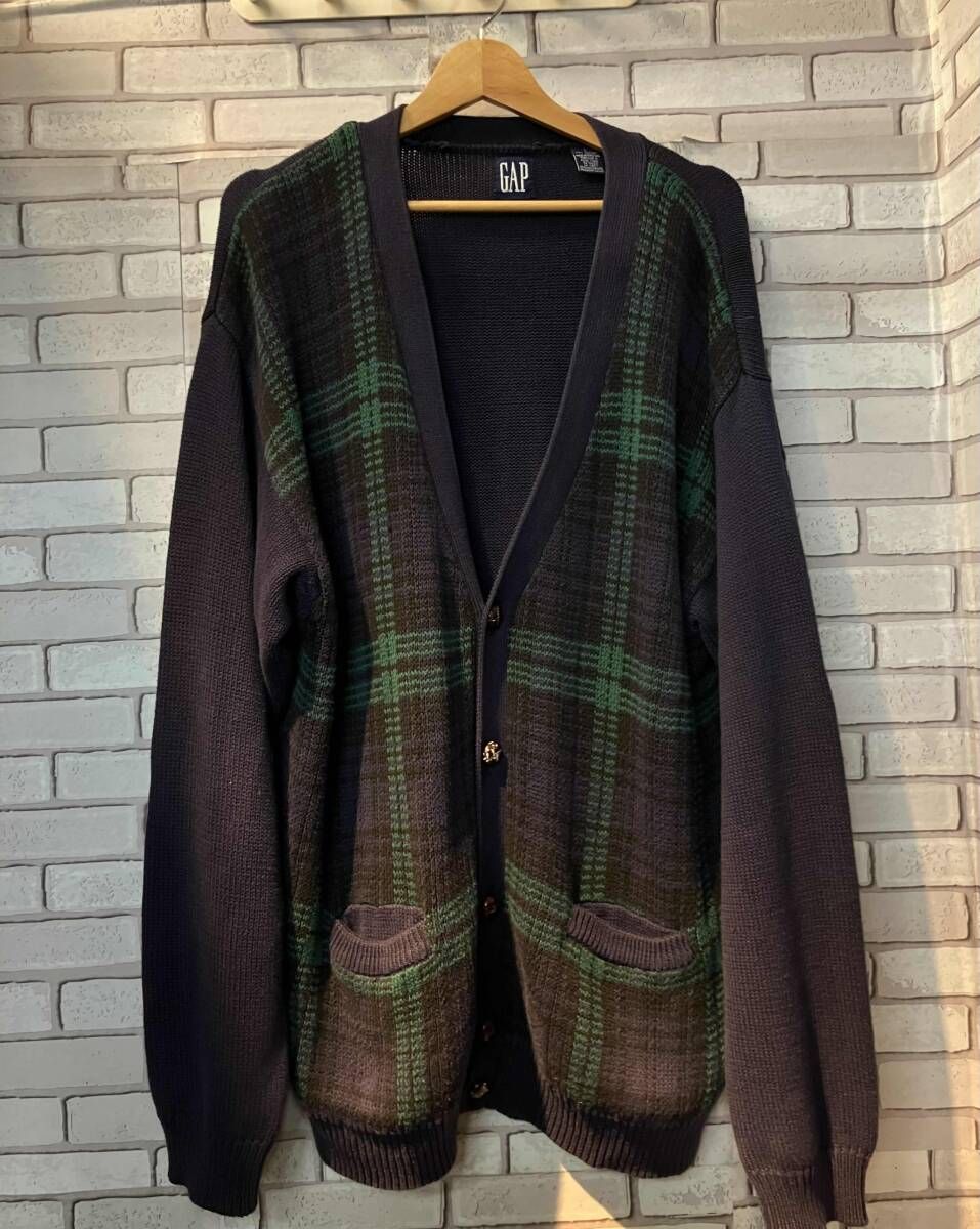 GAP ギャップ カーディガン 90s オールドギャップ 紺タグ ギンガム