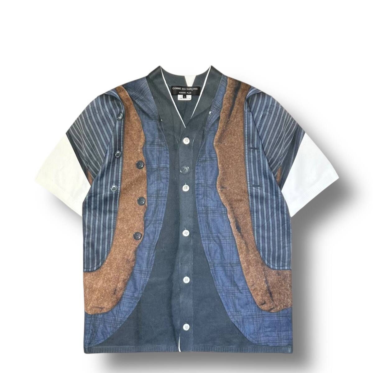 24 ss COMME des GARCONS HOMME 転写プリント半袖ニット PM N 010 サイズL マルチ コムデギャルソンオム