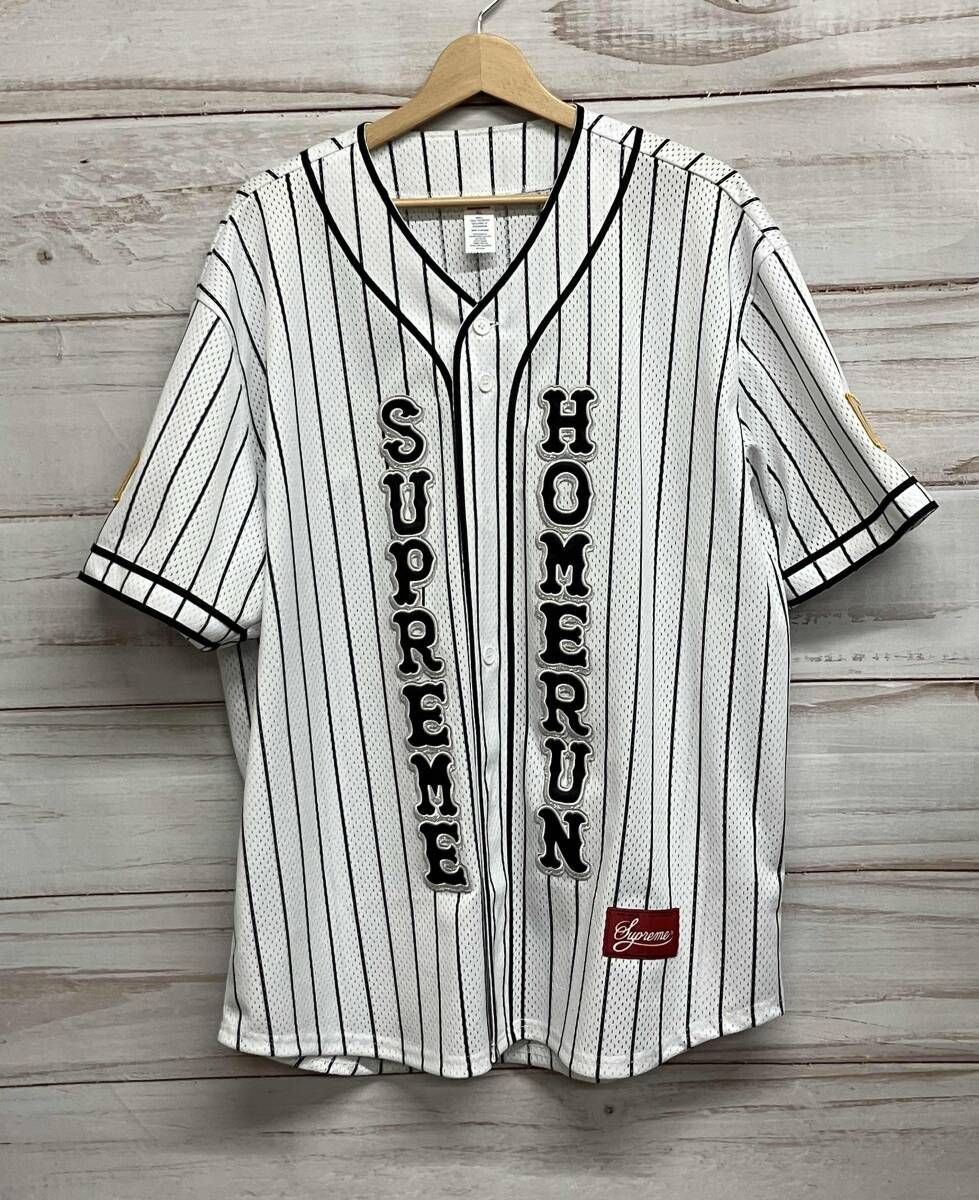 Supreme シュプリーム 半袖シャツ 25 SS Homerun Baseball jersey Stripe メンズサイズXL ホワイト系ブラックストライプ