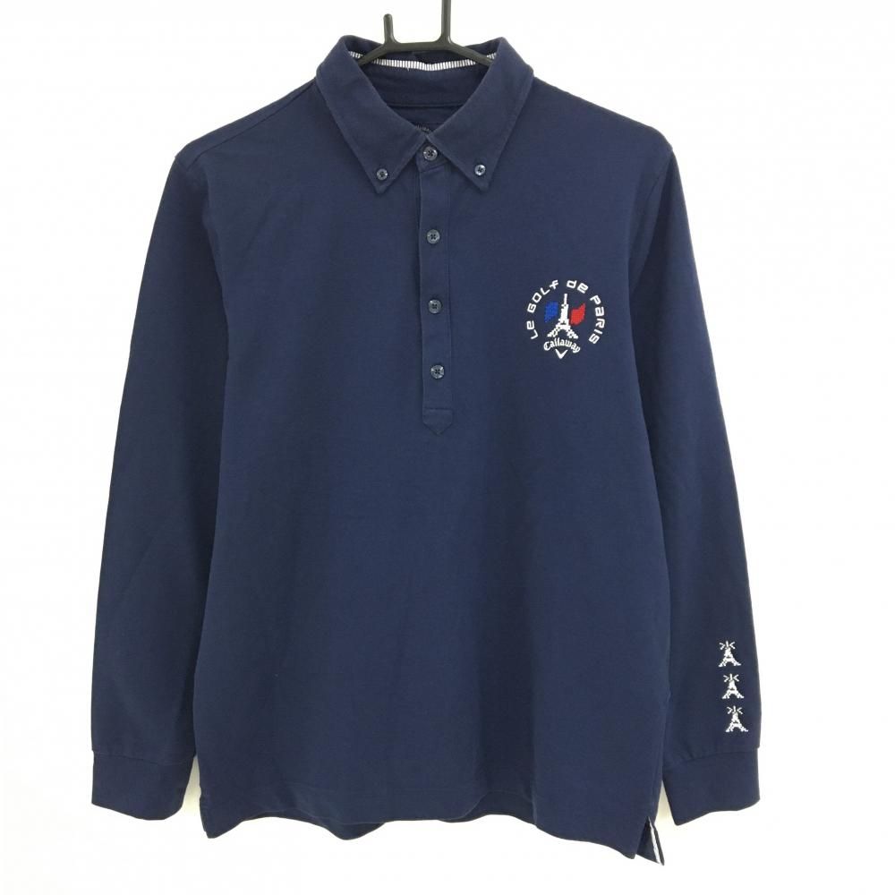 キャロウェイ 長袖ポロシャツ ネイビー ボタンダウン エッフェル塔