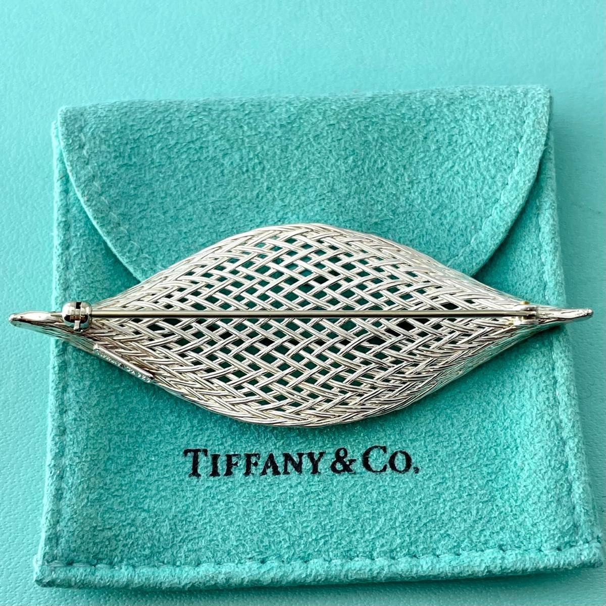 ティファニー 美品 リーフ メッシュ ブローチ シルバー 葉っぱ WI1fe