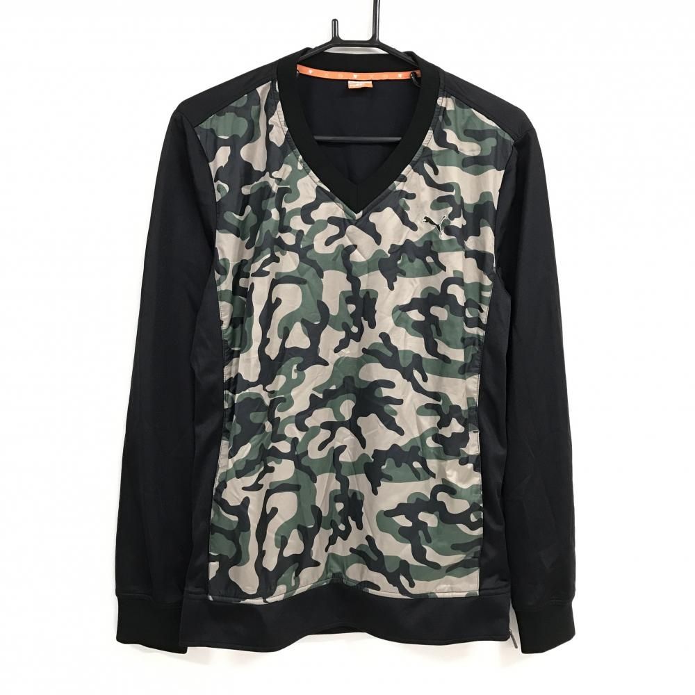 迷彩柄 Vネック スニード　ゴルフウェア 美品】プーマ スニード 黒×ベージュ×グリーン Vネック 前カモフラ 迷彩